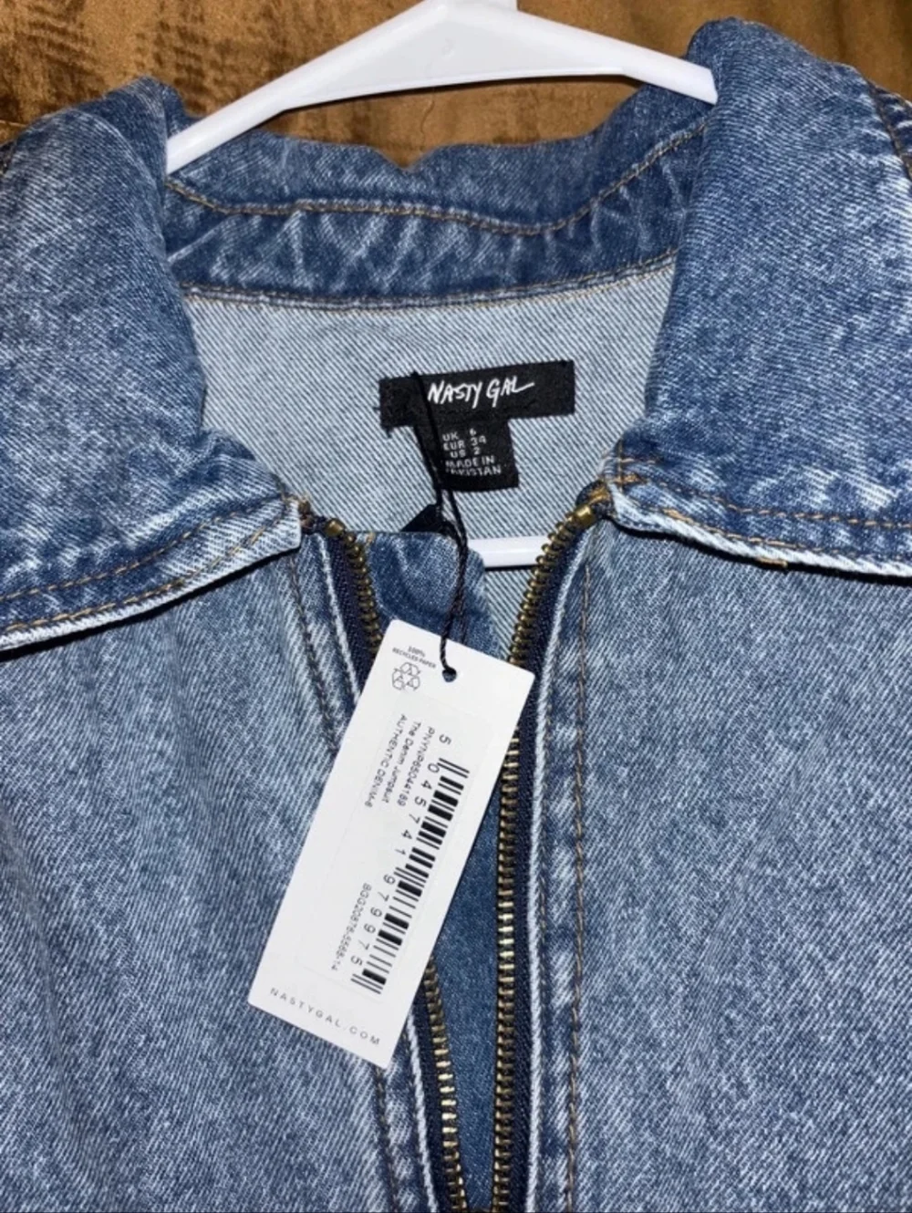 Nasty Gal Light Blue Denim Short-Sleeve Zip Jumpsuit - Picture 2 of 3